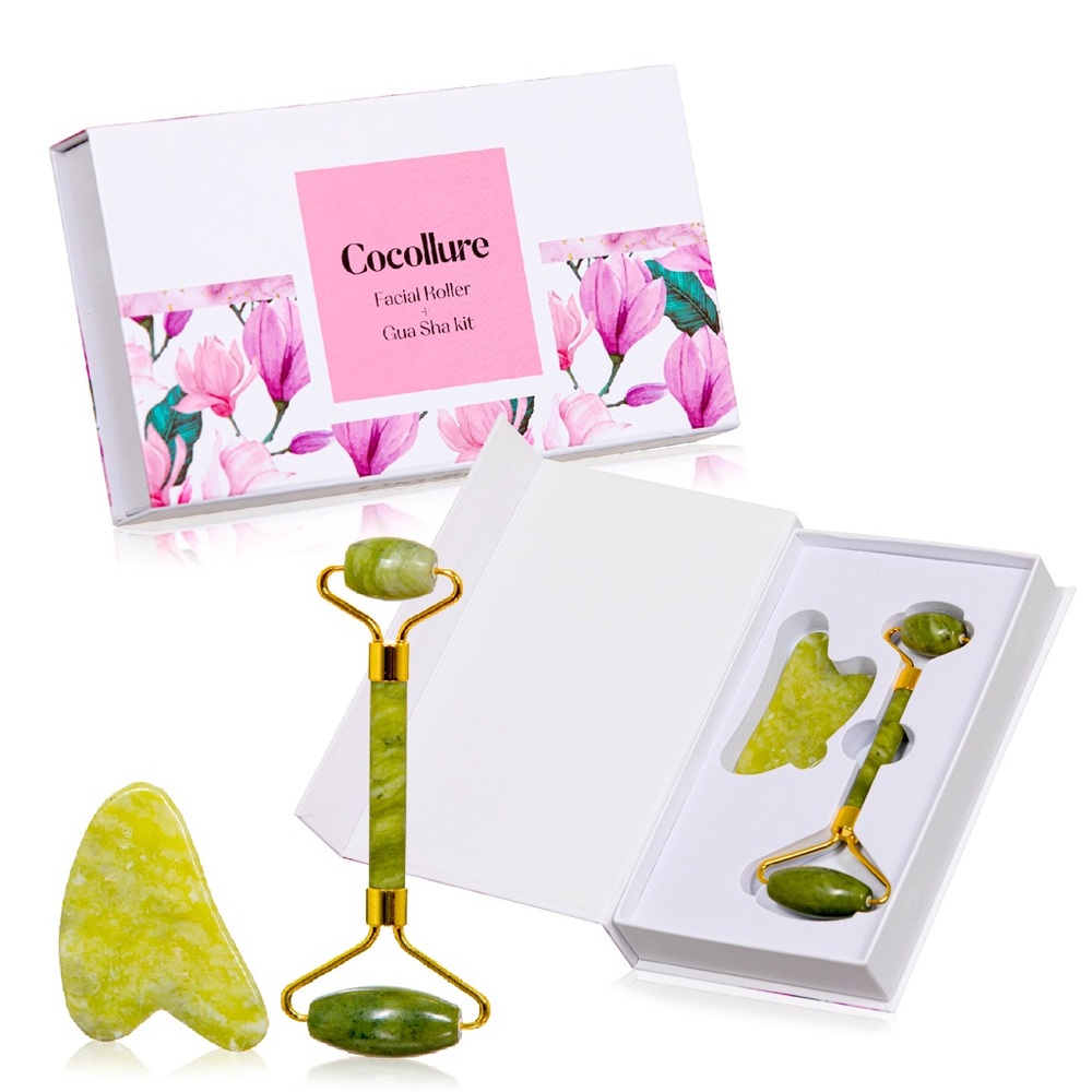 Face Jade roller stone with gua sha kit for the face massager in a magnetic box